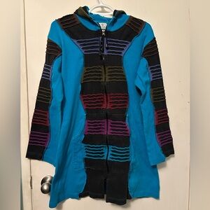 Ark Imports 100% Cotton Boho Patchwork Zip Hoodie Tunic XXL Made in Nepal